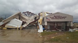 A tornado destroyed the north side fire station of the Eufaula Fire Department. Two firefighters were on duty at the time, but they survived. A tornado destroyed the north side fire station of the Eufaula Fire Department. Two firefighters were on duty at the time, but they survived.