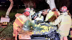 Fort Lauderdale, FL, firefighters cut out a driver from the wreckage of her car following an accident early Saturday.