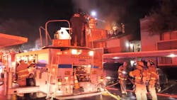 Fort Worth, TX, firefighters battled a two-alarm blaze early Wednesday at an apartment complex. At least eight units were damaged, including one belonging to a Fort Worth firefighter.
