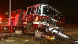 Four firefighters suffered minor injuries in a head-on accident Sunday. The driver of the car that hit the apparatus was charged with operating while intoxicated. Four firefighters suffered minor injuries in a head-on accident Sunday. The driver of the car that hit the apparatus was charged with operating while intoxicated.