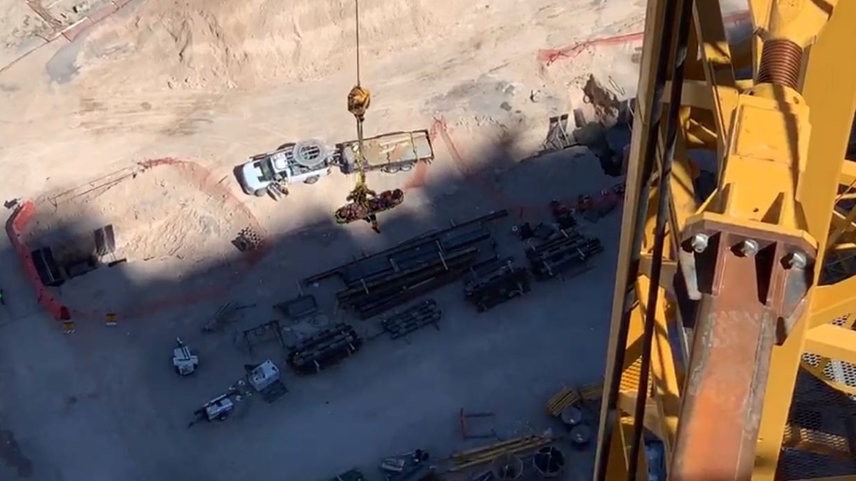 Clark County, NV, firefighters rescued an injured worker who was hurt 59 stories up at the Resort World construction site in Las Vegas on Monday.