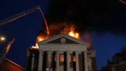 Firefighters battled a four-alarm blaze at St. Louis’ Karpeles Manuscript Library Museum on Tuesday. Firefighters battled a four-alarm blaze at St. Louis’ Karpeles Manuscript Library Museum on Tuesday.