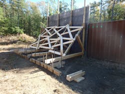 Figure 2: Rakers should be built in pairs and subsequently laced and braced together to make a class III shore. Figure 2: Rakers should be built in pairs and subsequently laced and braced together to make a class III shore.