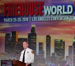CAL FIRE Director Thom Porter delivers the keynote address during opening ceremonies for Firehouse World on Tuesday, March 26, 2019, at the Los Angeles Convention Center.