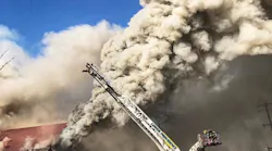 The fire was reported in a ski shop that was part of a complex multi-story structure.