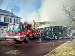 The apparatus was repositioned outside the collapse zone and went to ladder pipe operations. The apparatus was repositioned outside the collapse zone and went to ladder pipe operations.