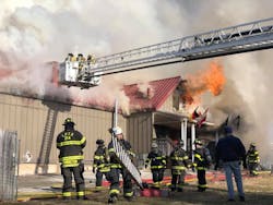 The fire was reported in a ski shop that was part of a complex multi-story structure. The fire was reported in a ski shop that was part of a complex multi-story structure.