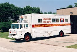 The first hazmat unit was a 1973 Grumman-Cortex previously used as a Navy recruiting van.