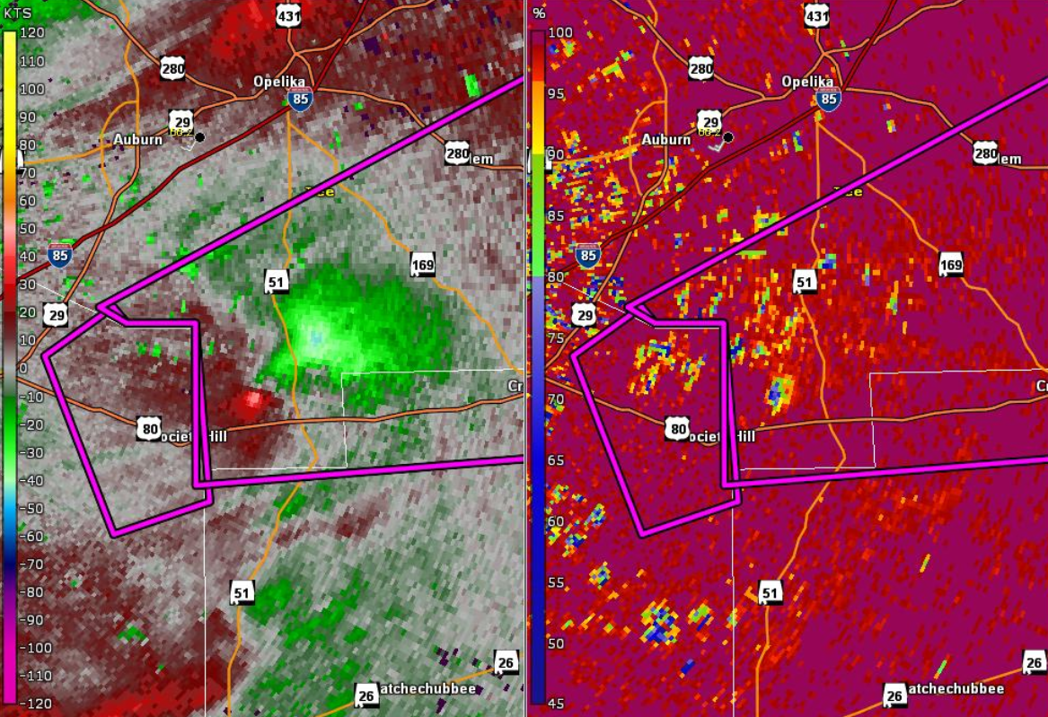The National Weather Service issued this graphic as a tornado ripped through Lee County, AL, Sunday afternoon.
