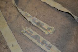 The 2-inch-wide webbing failed at just over 50 percent of its ultimate breaking strength during the destructive testing—exactly at the spot where the seemingly minor abrasions were on the webbing. The 2-inch-wide webbing failed at just over 50 percent of its ultimate breaking strength during the destructive testing—exactly at the spot where the seemingly minor abrasions were on the webbing.