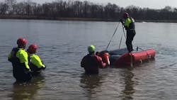 Arrowhead Joint Fire District firefighters participated in water rescue exercises Saturday at an old quarry pond near Powell, OH.