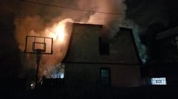 Two Buffalo firefighters were hurt while battling a series of garage fires early Tuesday in the city&apos;s Elmwood Village neighborhood.