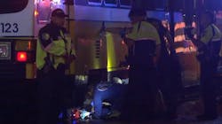 Dallas firefighters used airbags to lift a commuter train and rescue a man who had become trapped beneath it Thursday night. Dallas firefighters used airbags to lift a commuter train and rescue a man who had become trapped beneath it Thursday night.