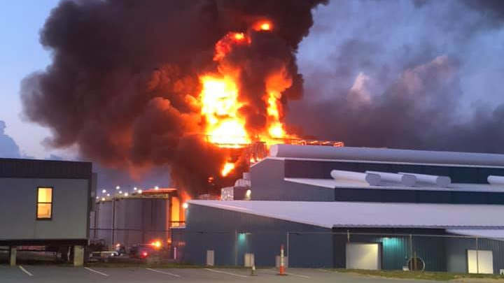 Firefighters extinguished Monday a fire at a zinc processing plant in Mooresboro. The blaze released dangerous sulfuric acid and forced evacuations within a half-mile area of the plant.