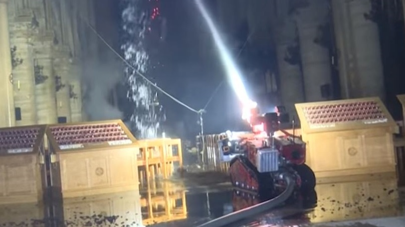 Colossus, a remote-controlled firefighting robot, was used by the Paris Fire Brigade this week to help extinguish the massive blaze at the Notre Dame Cathedral.