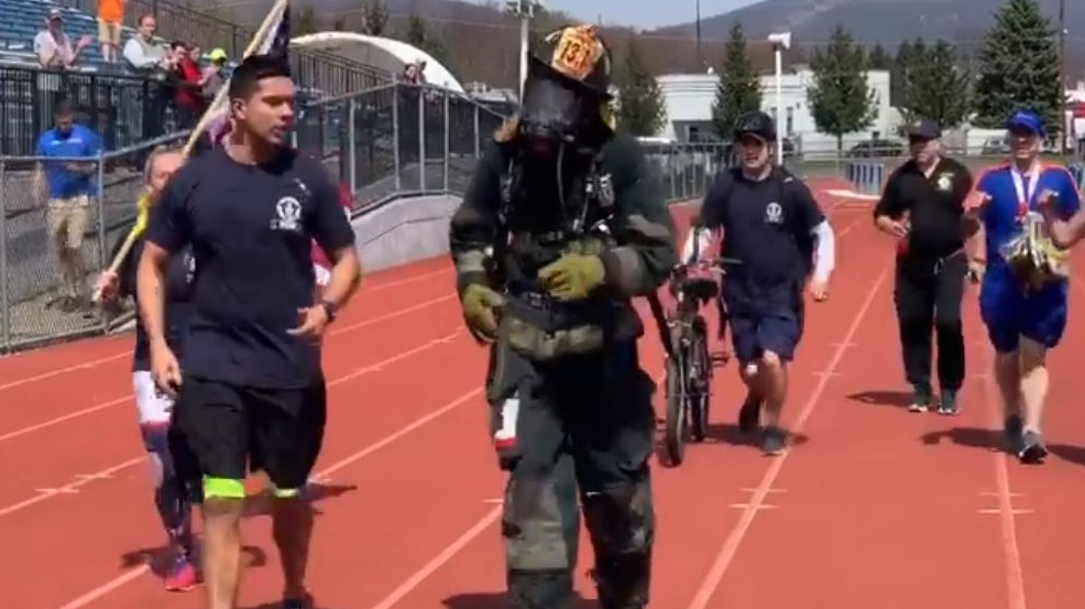 York, PA, firefighter ran the sixth annual Scranton Half Marathon in full gear Sunday to raise money for two charities.