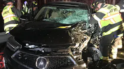 Fairfield, CT, firefighters rescued three people from an overturned pickup truck and an SUV following a head-on collision with the two vehicles Wednesday night.
