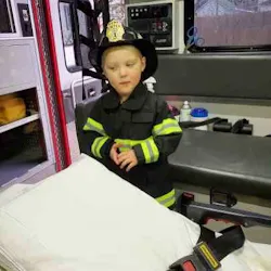 Henry Iselin, a 3-year-old boy with acute lymphoblastic leukemia, was given customize turnout gear by the Keene, NH, firefighters union. Henry Iselin, a 3-year-old boy with acute lymphoblastic leukemia, was given customize turnout gear by the Keene, NH, firefighters union.