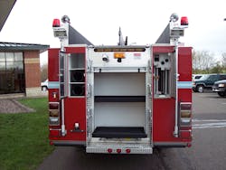 A PolyBilt body with built-in compartments for ladders and suction hose allows easier access while still providing space for full height storage on both sides of the apparatus.