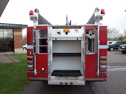 A PolyBilt body with built-in compartments for ladders and suction hose allows easier access while still providing space for full height storage on both sides of the apparatus. A PolyBilt body with built-in compartments for ladders and suction hose allows easier access while still providing space for full height storage on both sides of the apparatus.