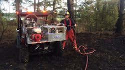 Some UTV-based apparatus can do both fire suppression with water tanks, pumps and a platform for moving patients, like this unit from Kimtek Research Some UTV-based apparatus can do both fire suppression with water tanks, pumps and a platform for moving patients, like this unit from Kimtek Research