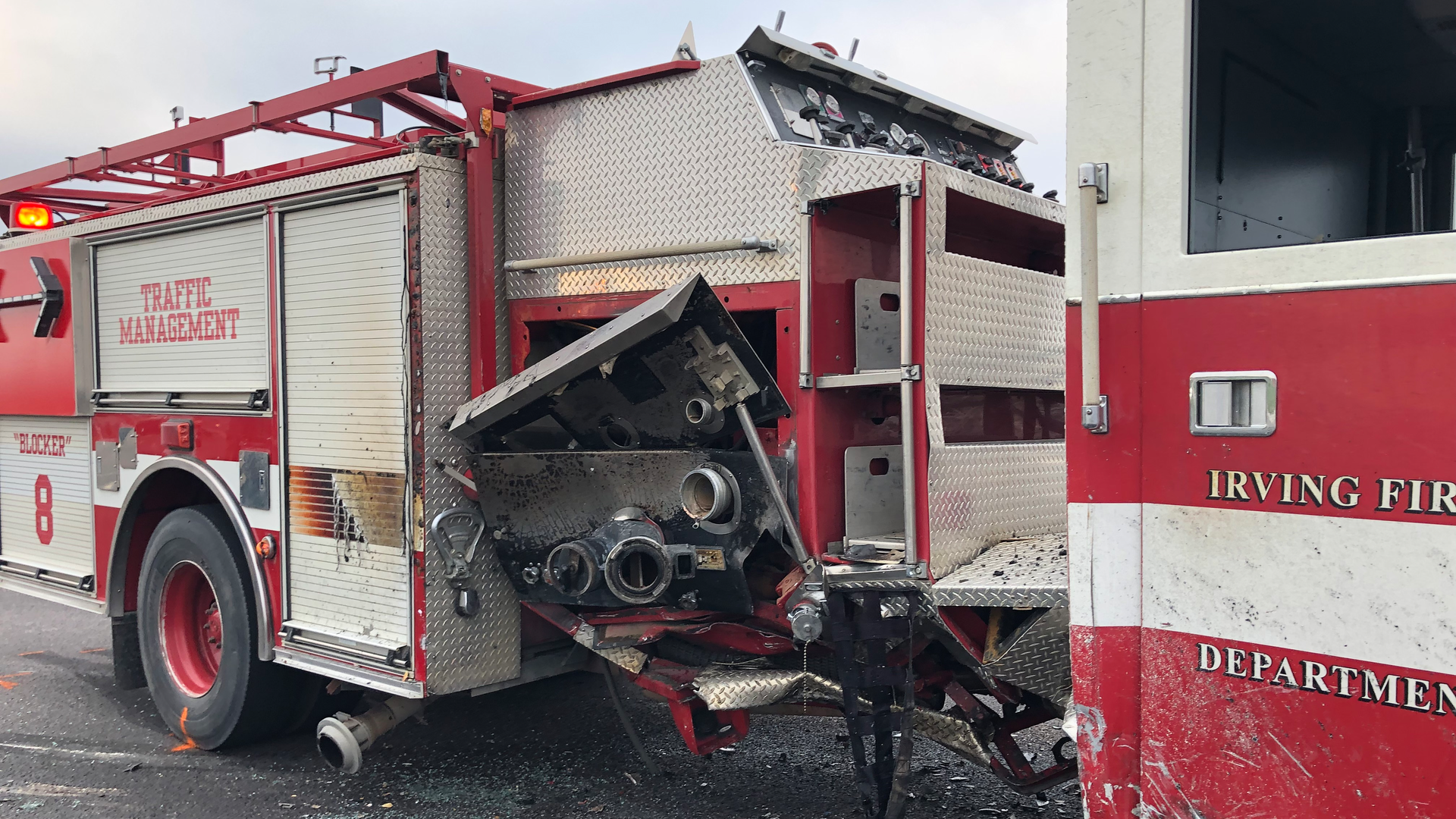A 'blocker' apparatus protected several Irving, TX, firefighters and police officers when a car crashed through a previous accident scene in March.