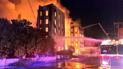 More than 100 Dallas firefighters battled a four-alarm blaze at the vacant Ambassador Hotel near the city&apos;s downtown.