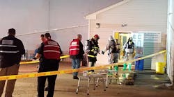 A fire at a chemical plant in Chester, PA, sent 10 firefighters and three employees to the hospital early Friday after they were decontaminated at the scene. A fire at a chemical plant in Chester, PA, sent 10 firefighters and three employees to the hospital early Friday after they were decontaminated at the scene.