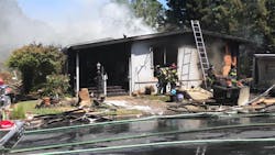 A Folsom firefighter was hurt in a fall during a mobile home fire Sunday.