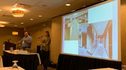 Jason Estes and Raegan Porter of FGM Architects discuss how to break down the budgets for new fire and police station construction projects during a session Wednesday at the 2019 Station Design Conference in Rosemont, IL. Jason Estes and Raegan Porter of FGM Architects discuss how to break down the budgets for new fire and police station construction projects during a session Wednesday at the 2019 Station Design Conference in Rosemont, IL.