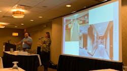 Jason Estes and Raegan Porter of FGM Architects discuss how to break down the budgets for new fire and police station construction projects during a session Wednesday at the 2019 Station Design Conference in Rosemont, IL.