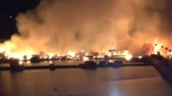 Firefighters battled a massive blaze at at Conley Bottom Resort on Lake Cumberland in Kentucky early Monday.