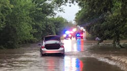 Oklahoma City, OK, firefighters rescued motorists from several vehicles after they became stranded in high water caused by flooding from heavy rainfall.