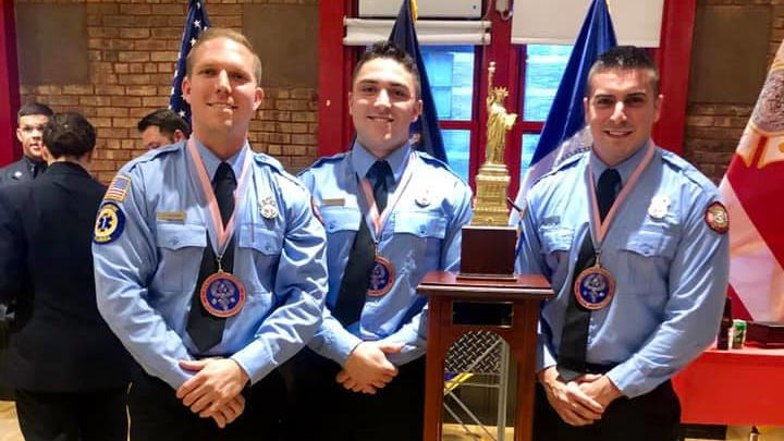 The team of three firefighters/medics from St. Petersburg, FL, Fire Rescue won first place at this year's FDNY Medical Special Operations Conference EMS competition.