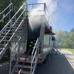 Boxford, MA, firefighters used a specially designed trailer to practice firefighting skills. Boxford, MA, firefighters used a specially designed trailer to practice firefighting skills.