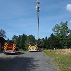 Gwinnett County, GA, firefighters rescued an injured worker who was dangling 100 feet above the ground on a cell tower.