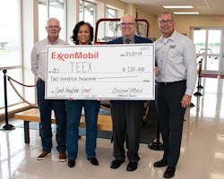 Pictured are (L to R): Chief Robert Moore, TEEX-ESTI Director; Johnita Jones &lsquo;83, Vice President &ndash; Southern Operations Manager, ExxonMobil Pipeline Company; Charles Todd, TEEX Chief Financial Officer; David Coatney, TEEX Agency Director.