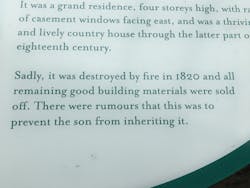 Daniel Byrne found this marker on his trip to Ireland that explained the story of a structure lost to fire in 1820.