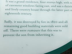 Daniel Byrne found this marker on his trip to Ireland that explained the story of a structure lost to fire in 1820. Daniel Byrne found this marker on his trip to Ireland that explained the story of a structure lost to fire in 1820.