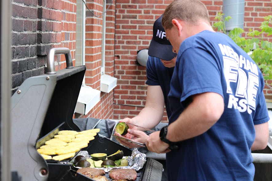 Firefighters at the Needham, MA, Fire Department learned how to grill nutritious fruits and vegetables like pineapple slices, zucchini, and avocados.