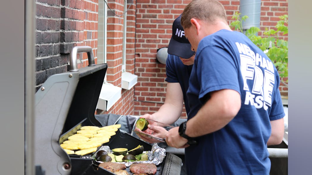 Firefighters at the Needham, MA, Fire Department learned how to grill nutritious fruits and vegetables like pineapple slices, zucchini, and avocados.