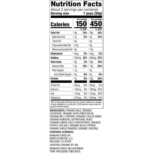 This nutrition label details the simple ingredients as well as the added ingredients.