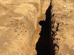 1. The parts of the trench include the Wall, the Lip, the Belly, the Toe, and the Floor. This trench has an additional issue; the presence of a pipe that could be on top of a potential victim.
