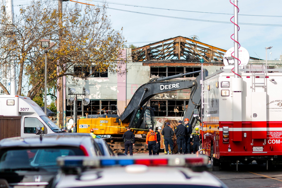 The scene at the 'Ghost Ship' warehouse on Tuesday, Dec. 6, 2016.