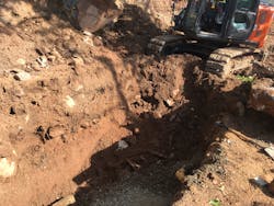 3. Take into consideration the potential hazards on-scene. The machine at the end of the trench provides multiple issues, including vibration and concentrated loads on the end of the trench. The absence of shoring is also a recipe for disaster, and the intersecting trenches increases the risk; when soil is removed from the intersection, it compounds the collapse potential. 3. Take into consideration the potential hazards on-scene. The machine at the end of the trench provides multiple issues, including vibration and concentrated loads on the end of the trench. The absence of shoring is also a recipe for disaster, and the intersecting trenches increases the risk; when soil is removed from the intersection, it compounds the collapse potential.