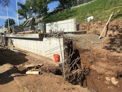 4. This trench was dug for a series of retaining walls and has uneven walls on each side. The deeper wall has a higher compressive force acting upon it due to the amount of material behind it. 4. This trench was dug for a series of retaining walls and has uneven walls on each side. The deeper wall has a higher compressive force acting upon it due to the amount of material behind it.