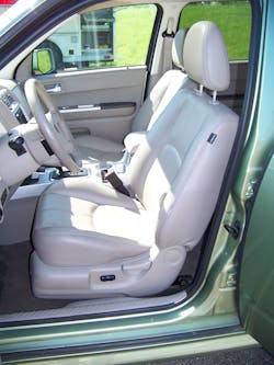 This driver’s seat shows an airbag ID sewn into the seam of the upholstery of the seatback. Photos by Ron Moore This driver’s seat shows an airbag ID sewn into the seam of the upholstery of the seatback. Photos by Ron Moore
