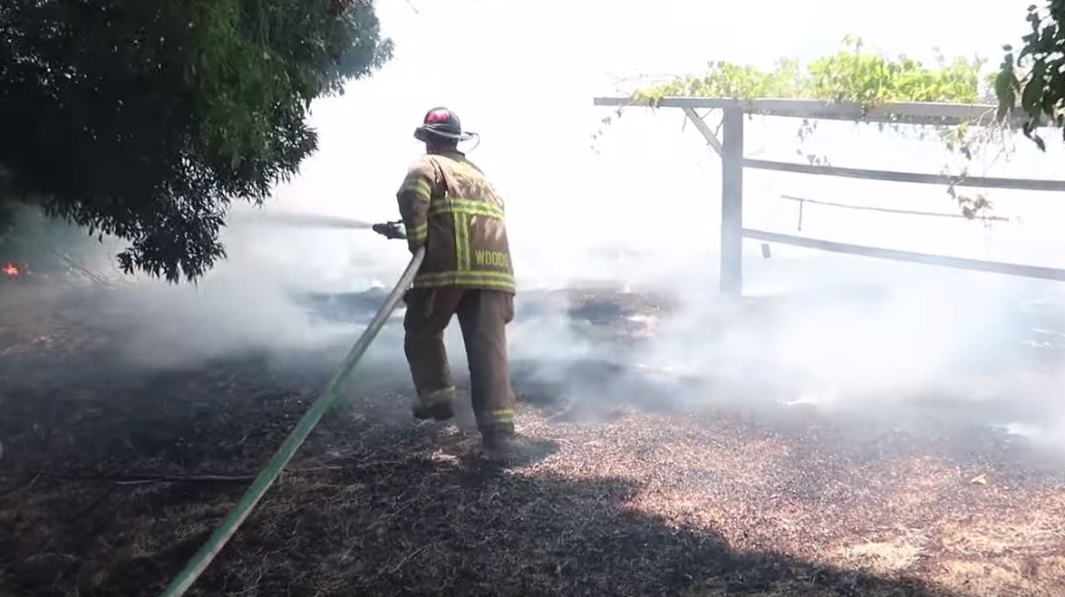 Contra County, CA, firefighters battled a vegetation blaze in Antioch that was ignited by illegal fireworks Saturday.