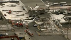 It took about 80 Los Angeles County firefighters less than an hour to put out a fire that ignited early Monday after a truck was either loading or unloading jet fuel at a Carson oil and chemical storage facility. It took about 80 Los Angeles County firefighters less than an hour to put out a fire that ignited early Monday after a truck was either loading or unloading jet fuel at a Carson oil and chemical storage facility.