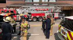 Columbus, OH, firefighters respond to a call of a fire on the roof at the DoubleTree Suites by Hilton Downtown.
